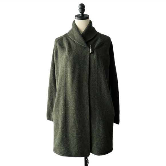 ADRIENNE VITTADINI YAK/WOOL DUSTER CARDIGAN/SWEATER OLIVE GREEN SZ 1X - Picture 3 of 8